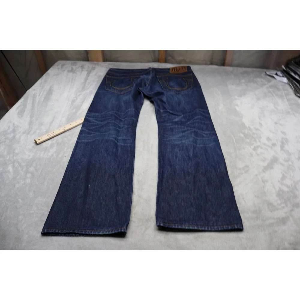 True Religion Bobby Baggy Jeans Men‎ 34x32 Dark Denim Straight Whisker Fade USA